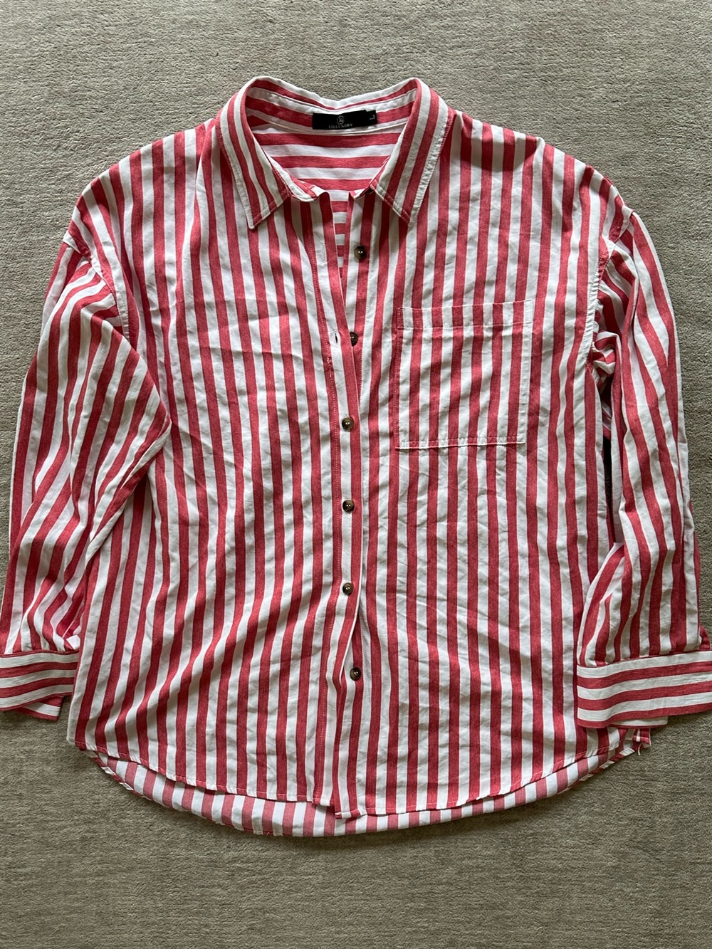 Oversized Red & White Striped Button-Up Shirt
